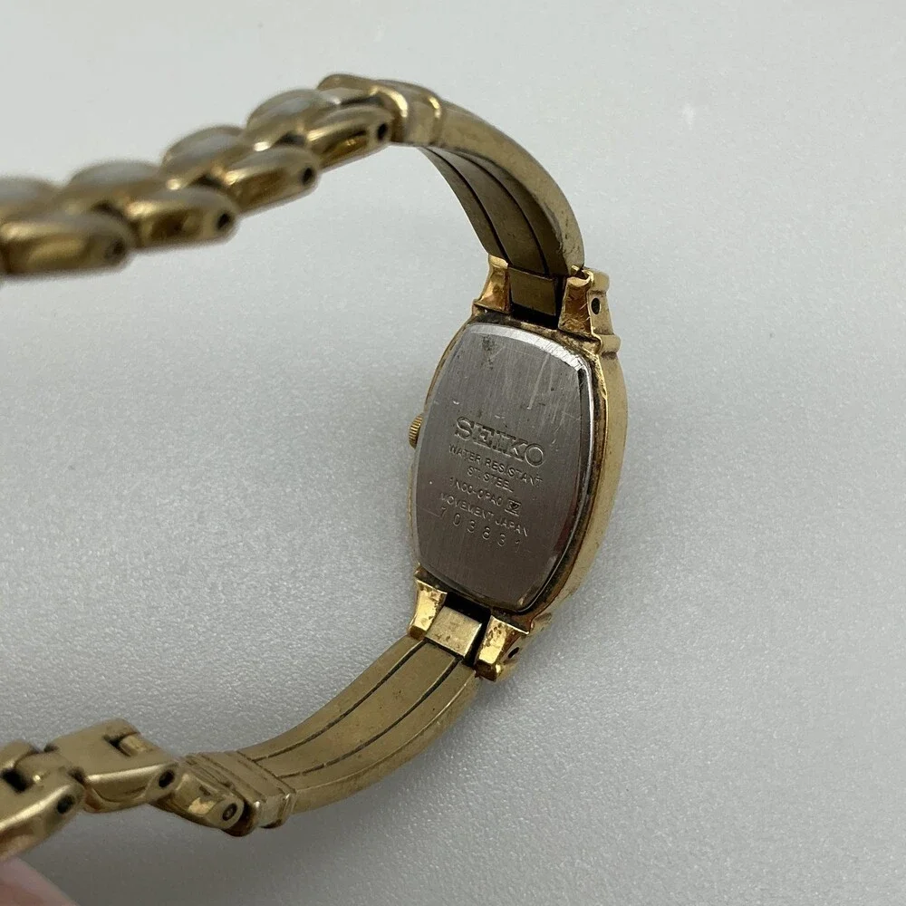Vintage Seiko Womens Watch 16mm Gold Tone 1N00-0AP0 New Battery 6.75